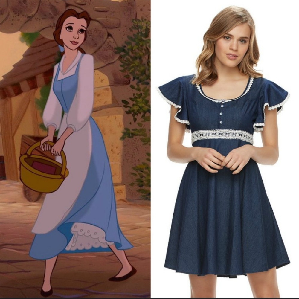 Beauty & The Beast - Belle inspired denim chambray dress with flutter sleeves